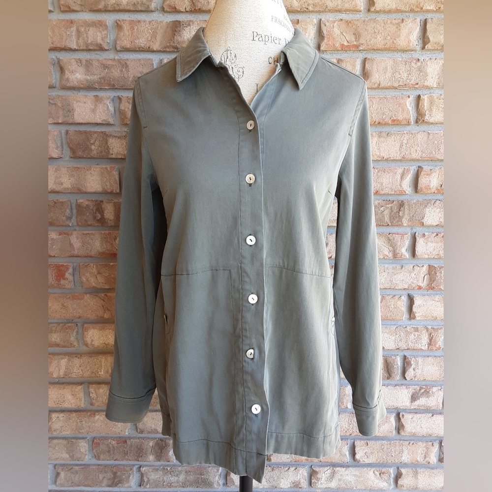 Soft Surroundings Thelma Tencel/Cotton Blend Long Sleeve Button Front To…